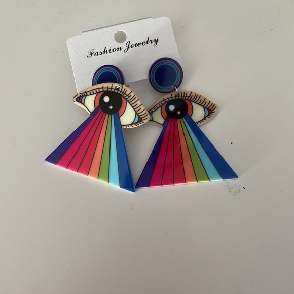 Earrings All Seeing Eye Illuminati Rainbow Evil Eye Pride (bin2D) - Picture 4 of 4